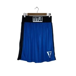 Title Boxing M Mens Blue Elastic Waist Flat Front Activewear Athletic Shorts